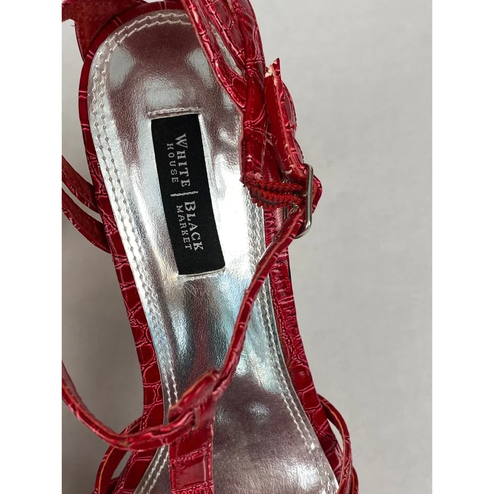 White House Black Market Red Croc Embossed T-Strap Platform Heels Womens 7M